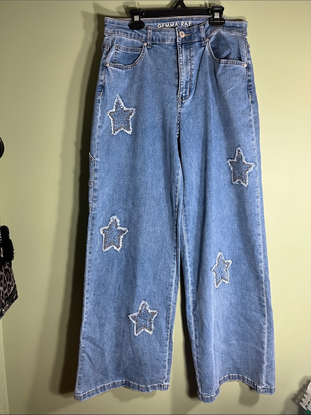 Gemma Rae Light Blue Star Patch Wide Leg Jeans
